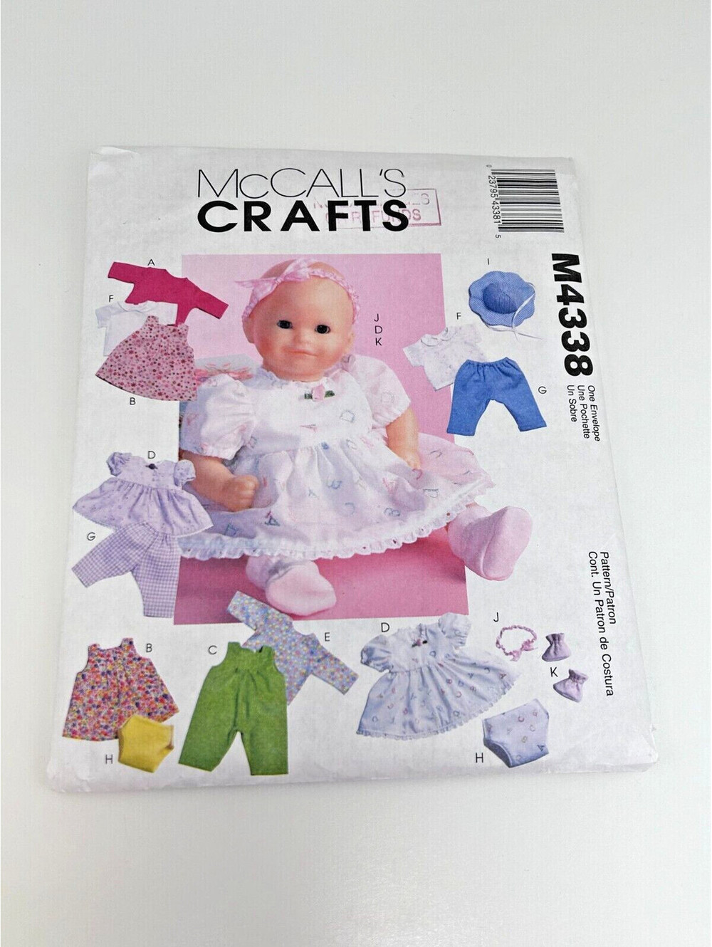 McCall's Crafts M4338 Doll Clothes Medium 11"/13" Large 14"/16" Pattern Uncut